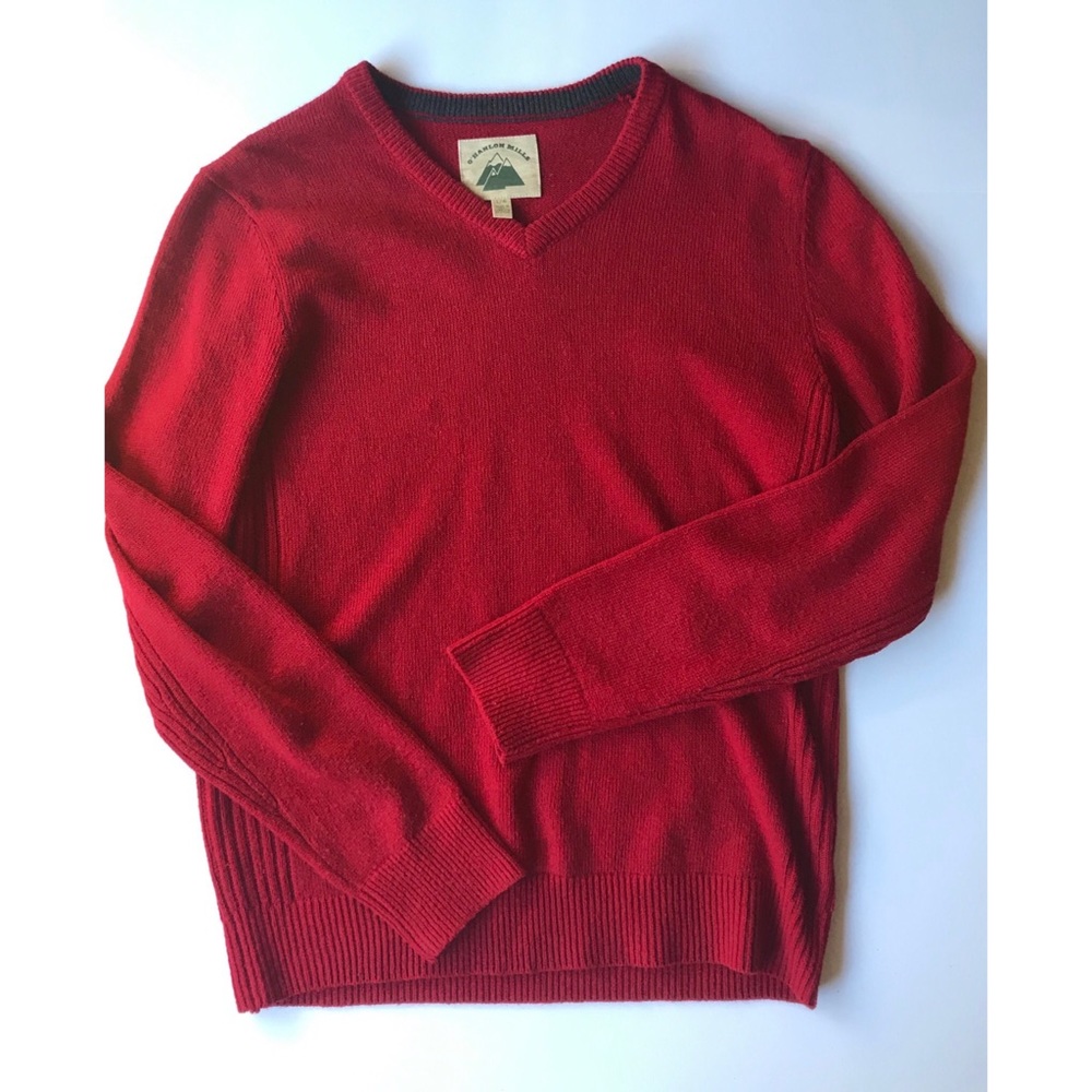 Red V-neck Knit Sweater